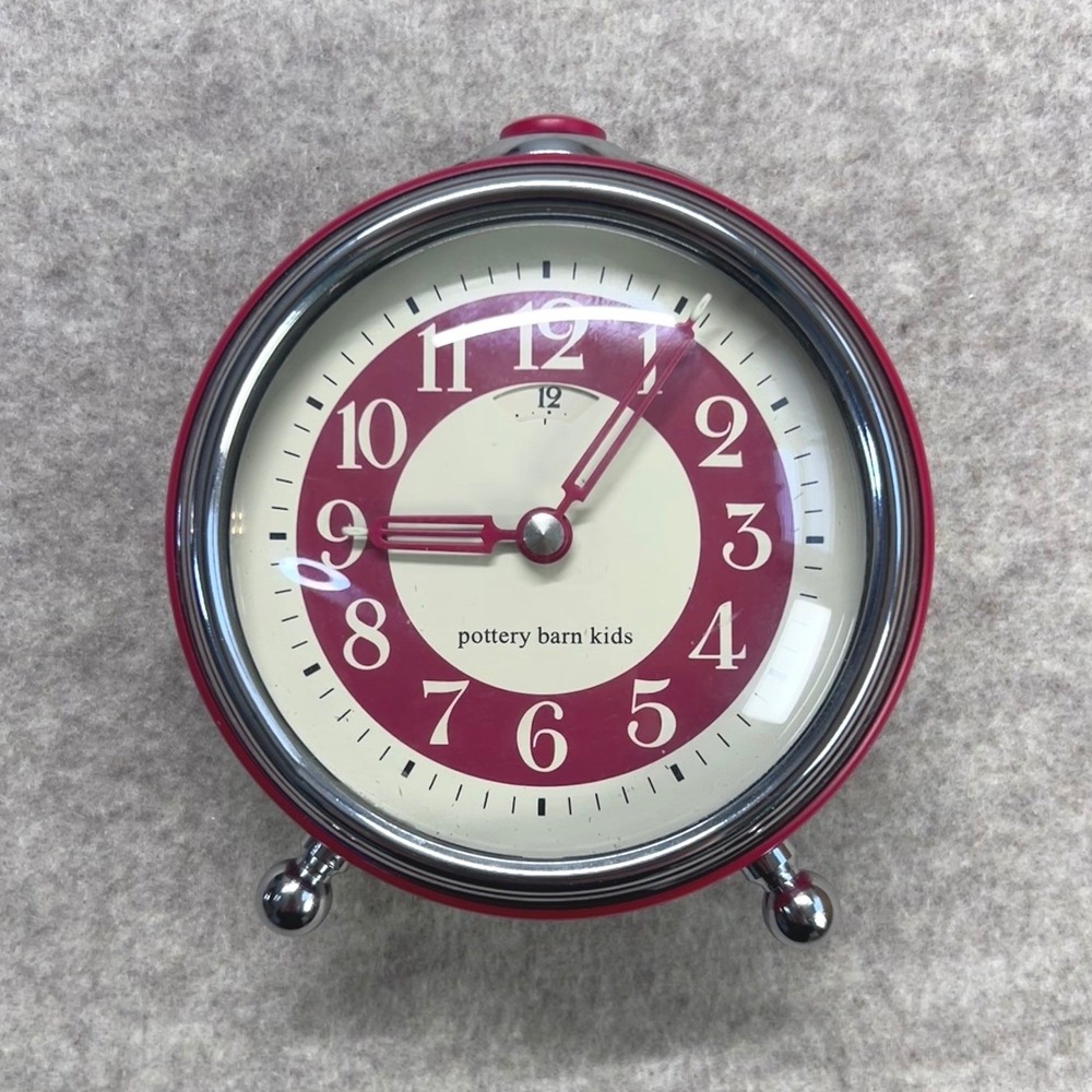 Pottery Barn Kids Button‎ Alarm Clock Retro Style Red Silver Tested